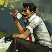 Mustached Man Drinking Coffee